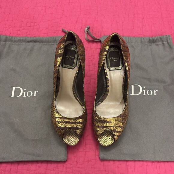 Dior Gold Peep-Toe Heels, US6,5 - Picture 2 of 13